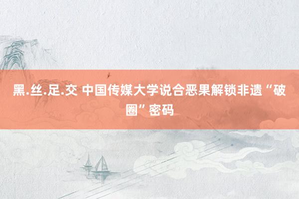 黑.丝.足.交 中国传媒大学说合恶果解锁非遗“破圈”密码