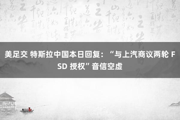 美足交 特斯拉中国本日回复：“与上汽商议两轮 FSD 授权”音信空虚