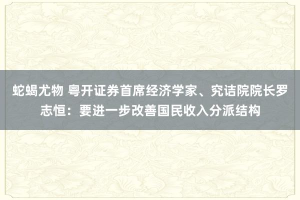 蛇蝎尤物 粤开证券首席经济学家、究诘院院长罗志恒：要进一步改善国民收入分派结构