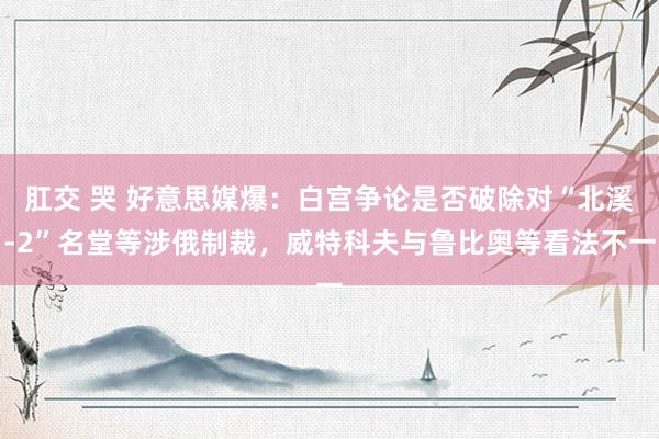 肛交 哭 好意思媒爆：白宫争论是否破除对“北溪-2”名堂等涉俄制裁，威特科夫与鲁比奥等看法不一